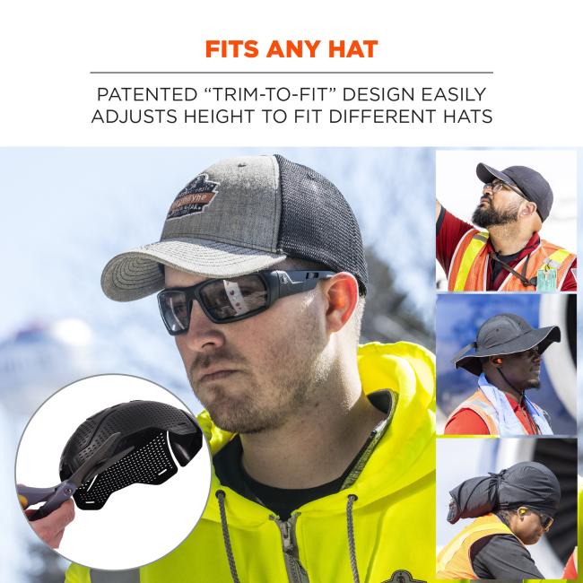 Fits any hat: patented trim-to-fit design easily adjusts height to fit different hats