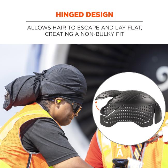 Hinged design: allows hair to escape and lay flat, creating a non-bulky fit