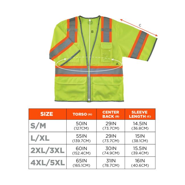 Size chart for sizes S/M to 4XL/5XL. Screen readers: view size chart before the size selector for vest experience.