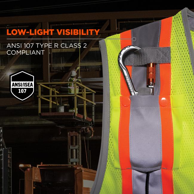 Low-light visibility: ansi 107 type r class 2 compliant .