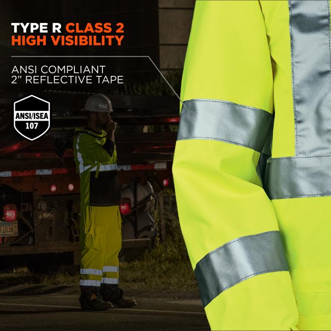 Type R class 2 high visibility: 2 inch reflective tape. ANSI/ISEA 107