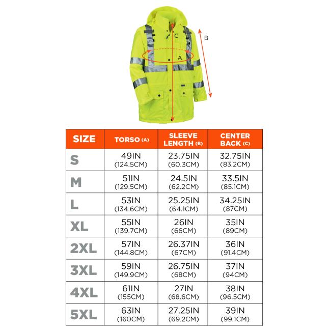 Size chart for sizes S through 5XL. Screen readers please view HTML size chart after color selections, for best experience.