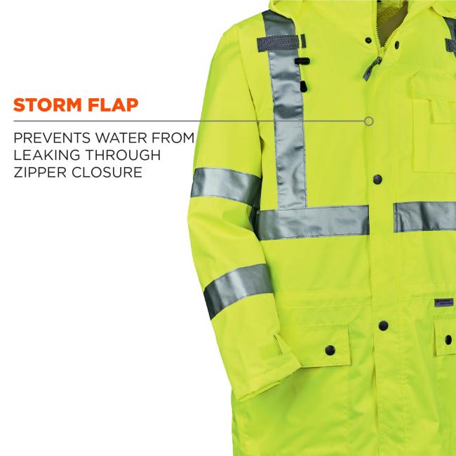Storm flap: prevents water from leaking through zipper closure 