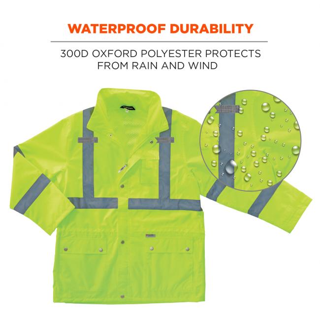 Waterproof: 300D Oxford polyester protects from rain and wind. Image shows detail of waterproof material. 