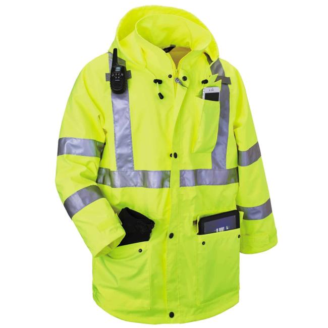 Front of jacket with propped pockets