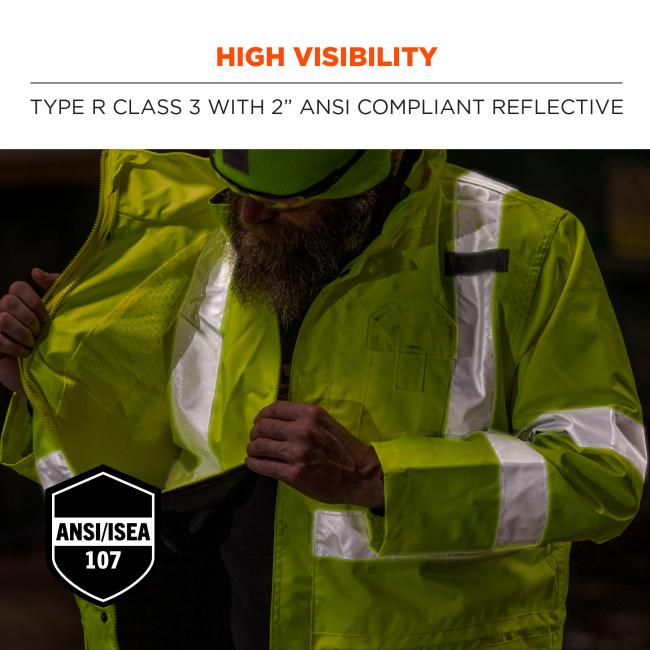 High visibility: type r class 3 with 2” ANSI compliant reflective.