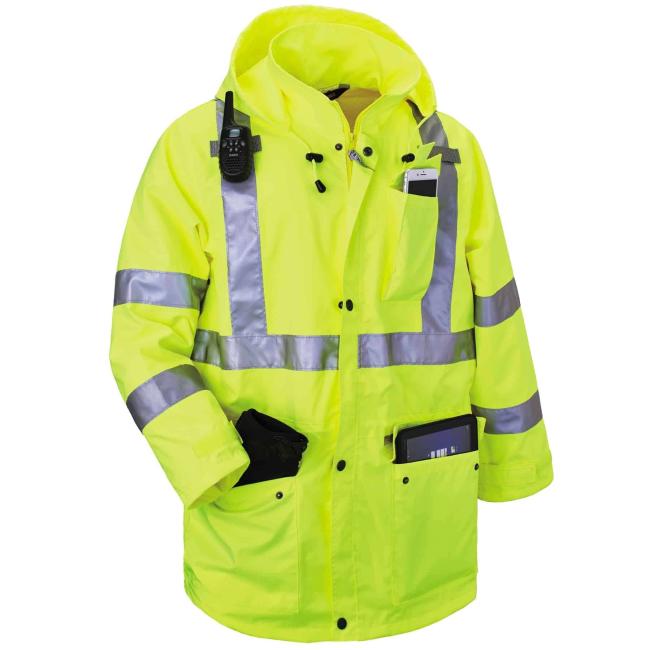 Front of jacket with propped pockets