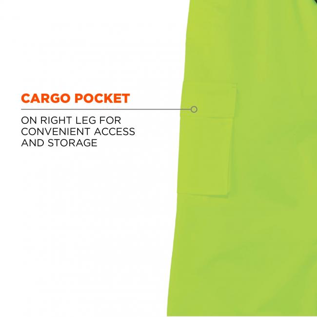Cargo pocket: on right leg for convenient access and storage. Image shows detail of pocket. 