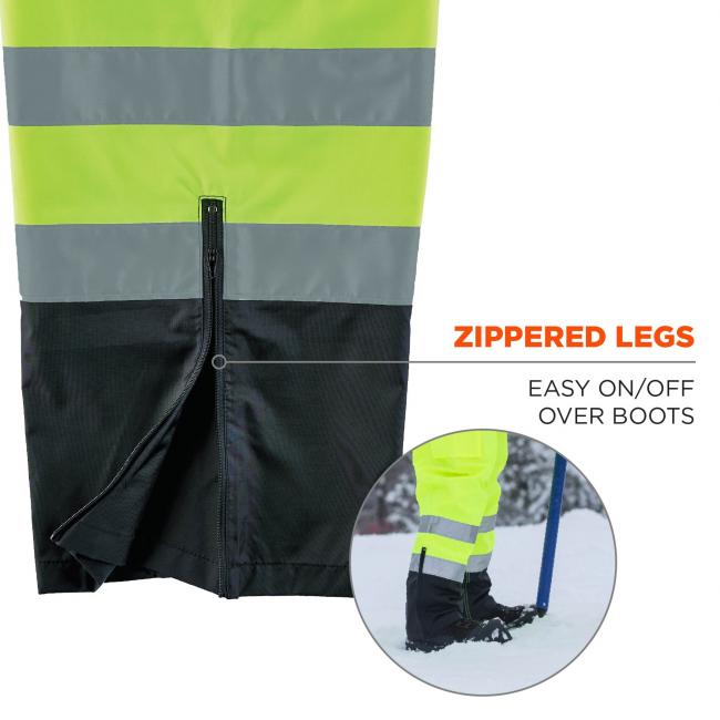 Zippered legs: for easy on/off over boots