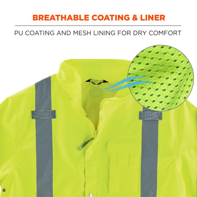Breathable coating & liner: PU coating and mesh lining for dry comfort. Image shows mesh detail. 