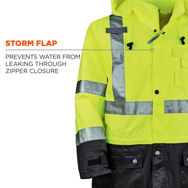 Storm flap: prevents water from leaking through zipper closure.
