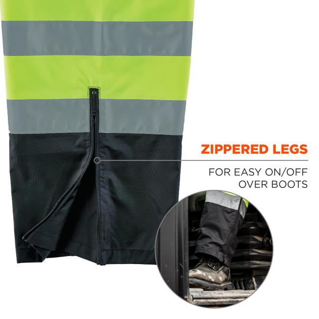 Zippered legs: for easy on/off over boots