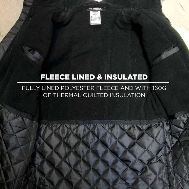 Fleece lined & insulated: fully lined polyester fleece and with 160G of thermal quilted insulation 