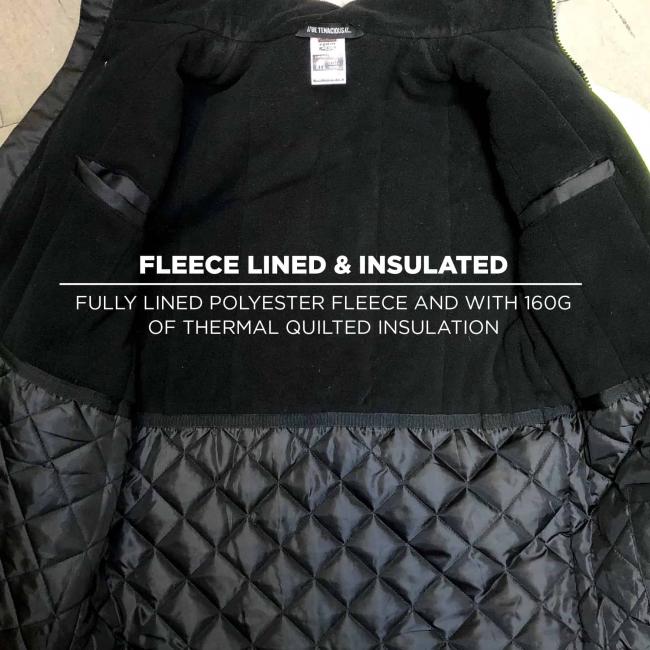 Fleece lined & insulated: fully lined polyester fleece and with 160G of thermal quilted insulation