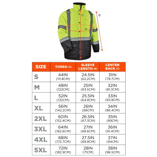 Size chart: use flexible measuring tape and find the circumference around the widest part of your chest, under your arms, completely around your torso.