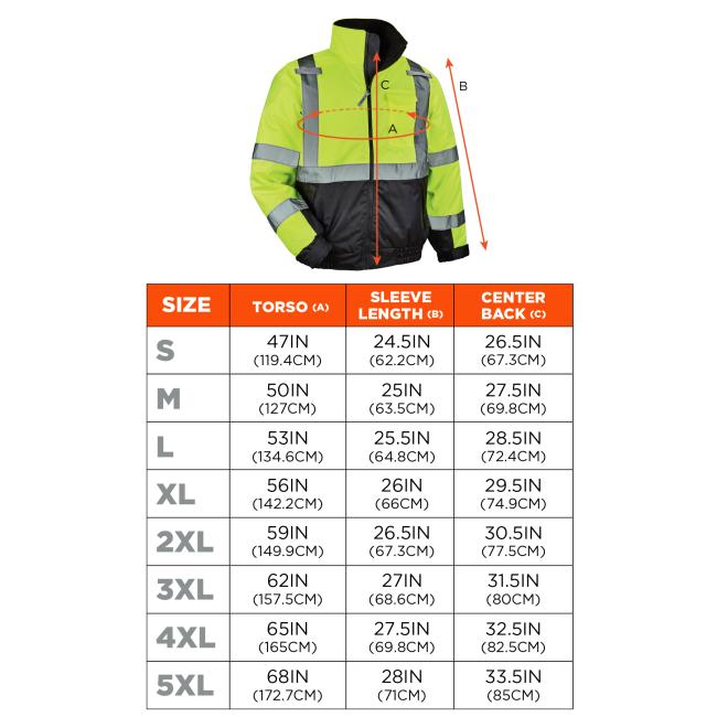 Size chart: use flexible measuring tape and find the circumference around the widest part of your chest, under your arms, completely around your torso.