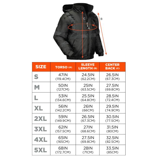 Use flexible measuring tape & find the circumference around the widest part of your chest, under your arms, completely around your torso.Size S fits chest size 34-36in(86-91cm), center back length 26.5in(67cm).Size M fits chest size 36-38in(91-97cm),center back length 27.5in(69cm).Size L fits chest size 38-42in(97-107cm), center back length 28.5in(72cm).Size XL fits chest size 42-46in(107-117cm), center back length 29.5in(75cm). Size 2XL fits chest size 46-50in(117-127cm),center back length 30.5in(77cm)