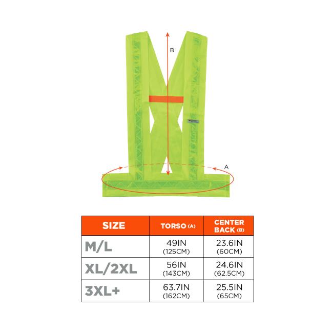 Size chart for sizes M/L to 3XL+. Screen readers: view size chart before the size selector for vest experience.