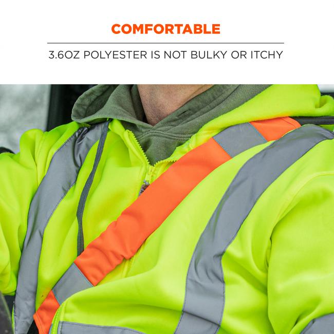 Comfortable: 3.6oz polyester is not bulky or itchy. Image shows driver wearing seat belt with cover. 