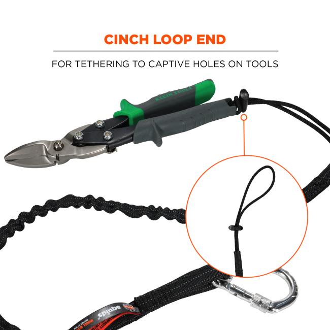 cinch loop end for tethering to captive holes on tools
