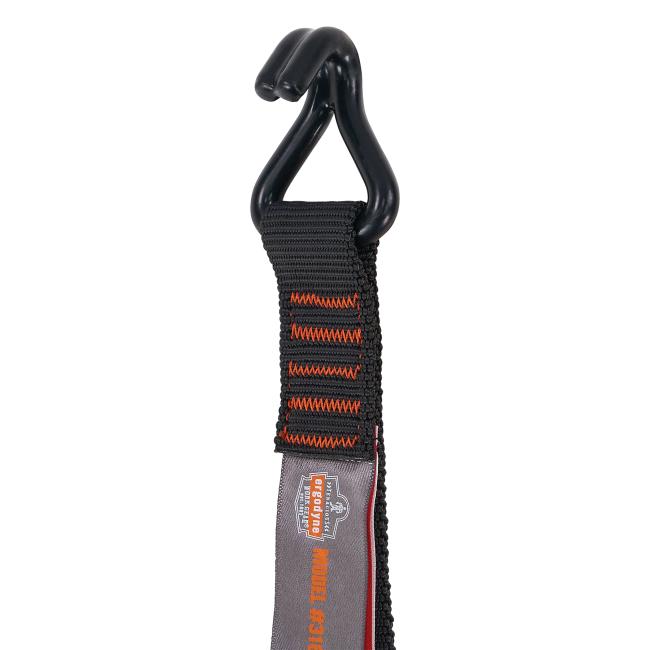 Detail of hook on warehouse racking stabilizer strap
