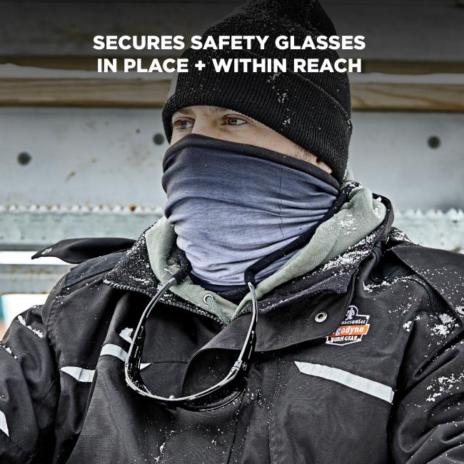 Secures safety glasses in place and within reach
