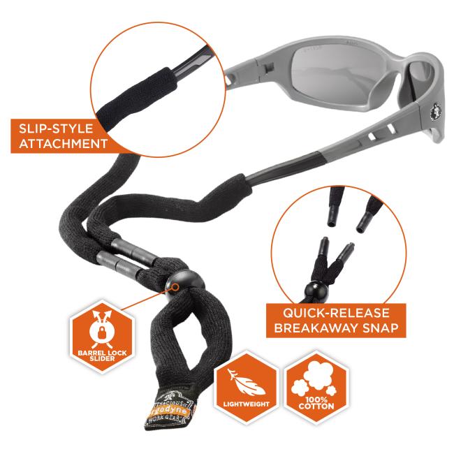 Slip style attachment and quick-release breakaway snap with barrel lock slider. Lightweight and 100% cotton