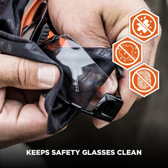 Keeps safety glasses clean from dirt, dust, debris and smudges
