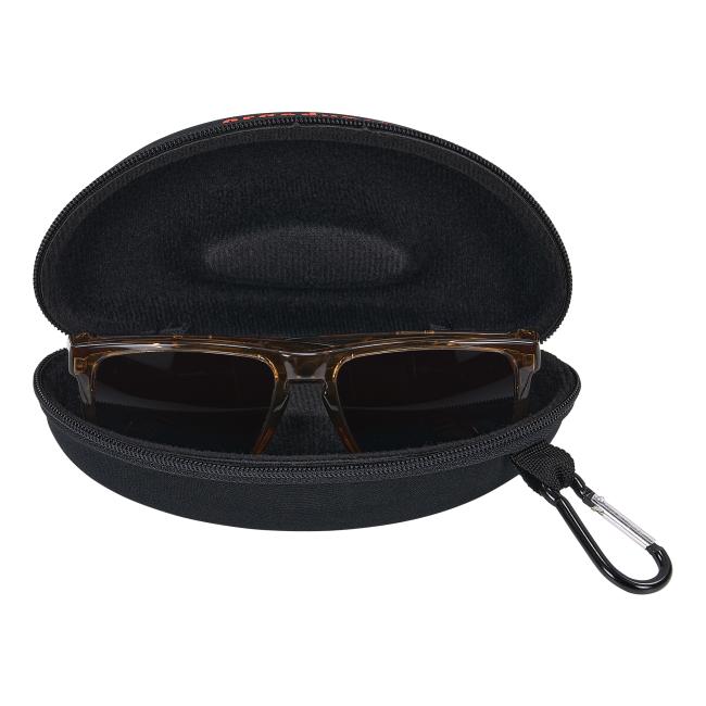 Safety glasses hard case holding bronze color safety glasses