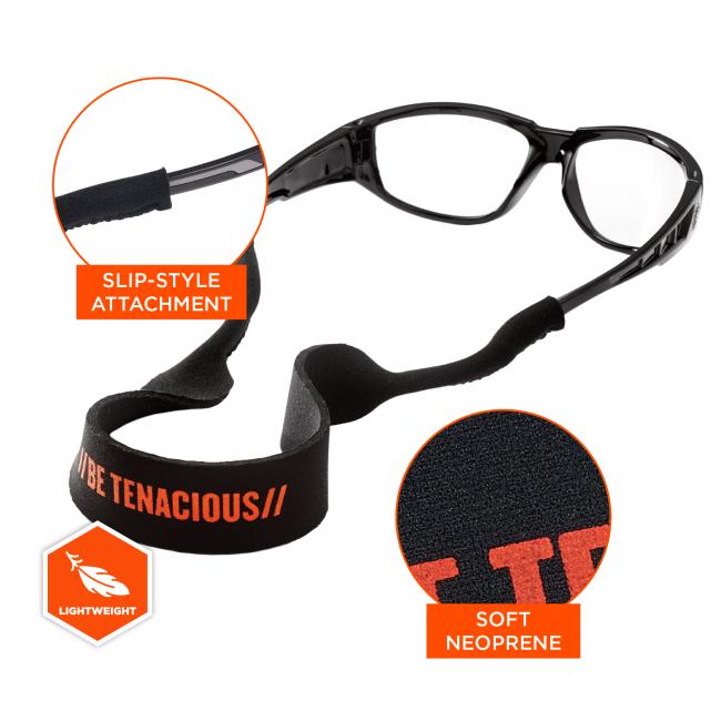 Soft neoprene safety glasses strap are lightweight and feature a slip-style attachment