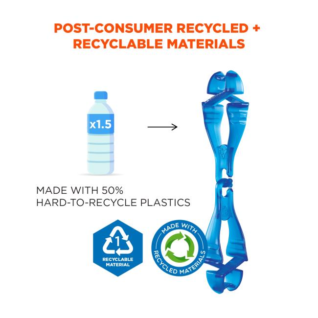 Post-consumer recycled and recyclable materials. Made with 50& hard-to-recycle plastics. 1 Recyclable material