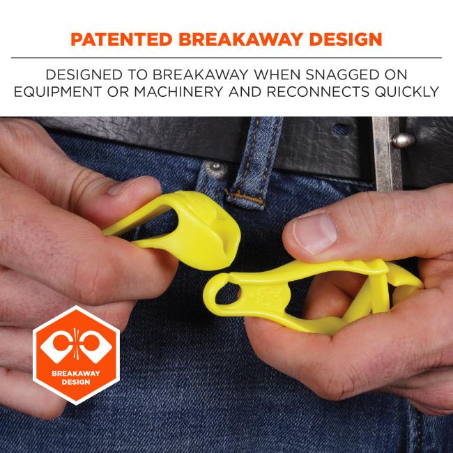 patented breakaway design: designed to break away around moving parts or other catch hazards