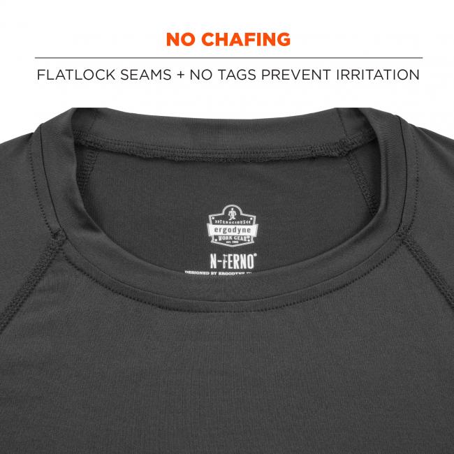 No chafing. Flatlock seams and no tags prevent irritation. Rear collar shown.