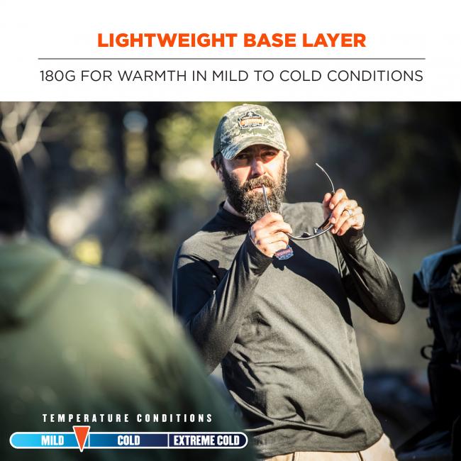 Lightweight Base Layer. 180 grams for warmth in mild to cold conditions.
