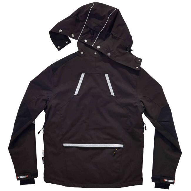 Back of jacket with hood being removed