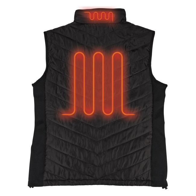 Back of rechargeable heated vest with heated elements