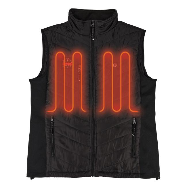 Front of rechargeable heated vest with heated elements