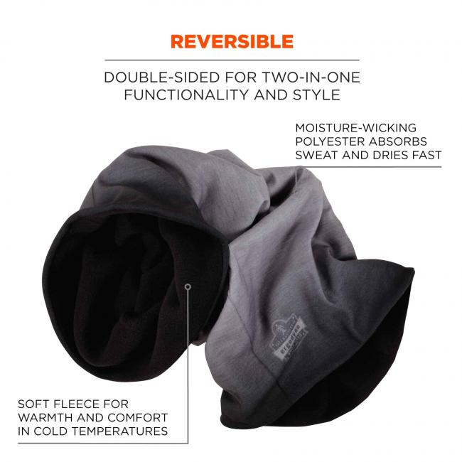 Reversible: double-sided for two-in-one functionality and style. Soft fleece for warmth and comfort in cold temperatures. Moisture-wicking polyester absorbs sweat and dries fast. 