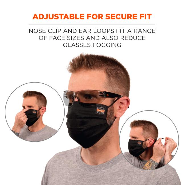 Adjustable for secure fit: nose clip and ear loops fit a range of face sizes and also reduce glasses fogging