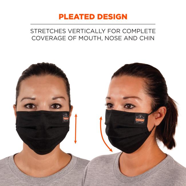 Pleated design: stretches vertically for complete coverage of mouth, nose and chin. 