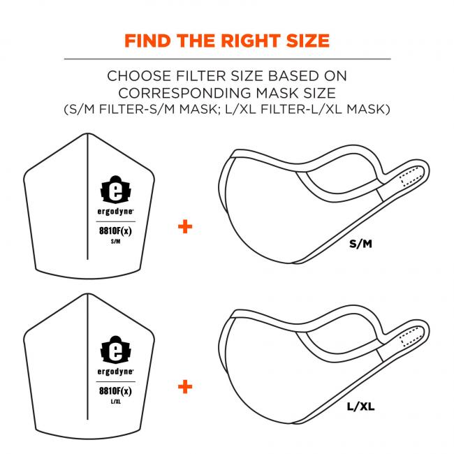 Find the right size: choose filter size based on corresponding mask size. S/M Filter - S/M Mask, L/XL filter - L/XL Mask. 