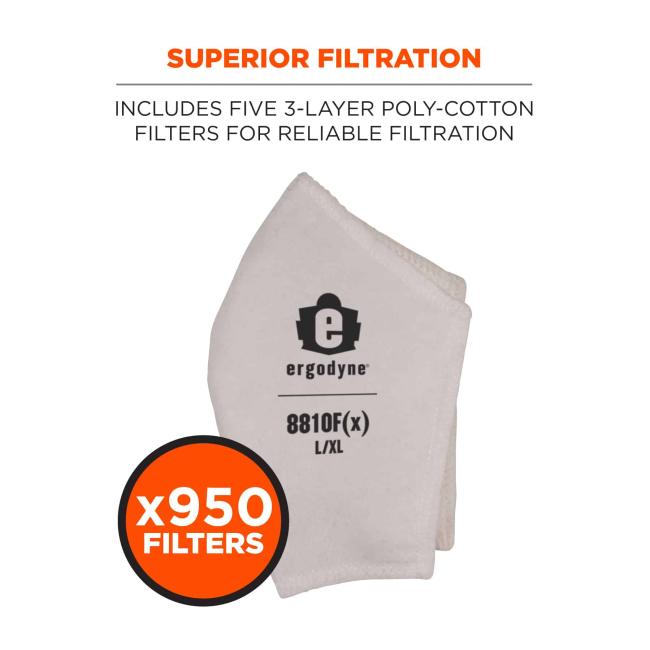Superior filtration: includes five 3-layer poly-cotton filters for reliable filtration. x950 filters.