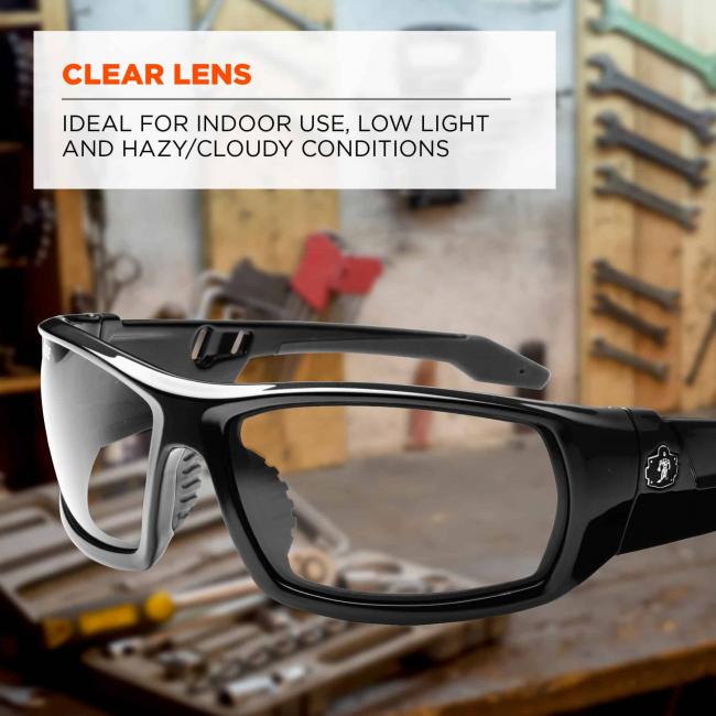 Clear lens: ideal for indoor use, low light and hazy/cloudy conditions