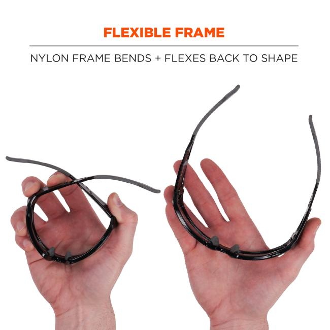 Flexible frame: nylon frame bends and flexes back to shape