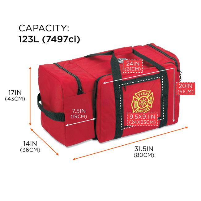 Size chart. 123L (7497ci). 31.5in(80cm) x 14in(36cm) x 17in(43cm)