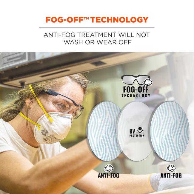 Fog-off technology: anti-fog treatment will not wash or wear off. Fog off technology. UV Protection