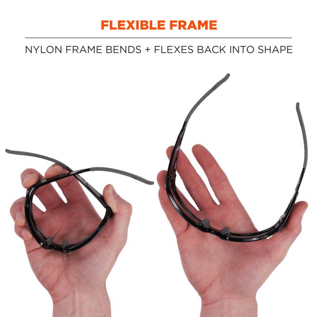 Flexible frame: nylon frame bends and flexes back into shape