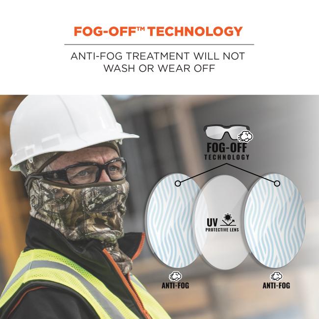 Fog-off technology: anti-fog treatment will not wash or wear off. Fog off technology. UV Protection