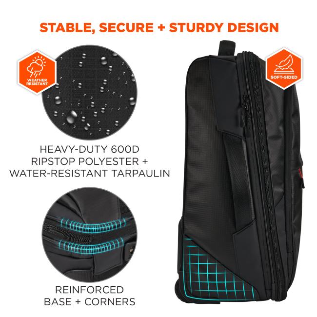 Stable, secure, and sturdy design: heavy duty 600d ripstop polyester and water-resistant tarpaulin as well as reinforced base and corners