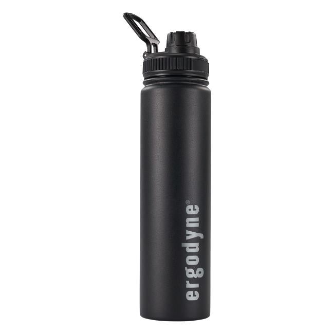 3q view of black stainless steel water bottle
